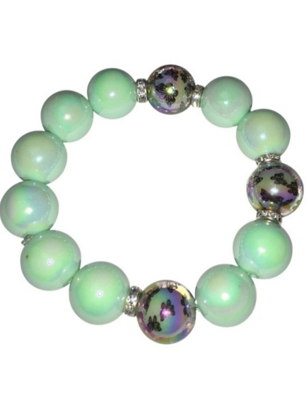 Mint Green Butterfly Chunky Beaded Bracelet 🦋